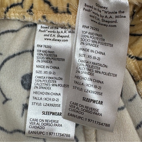 Disney 100 Winnie The Pooh‎ Fleece Pajama Lounge Set Tan XS - Picture 7 of 10